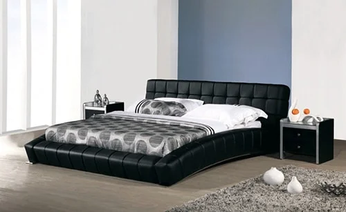 Čierna kožená prešívaná posteľ