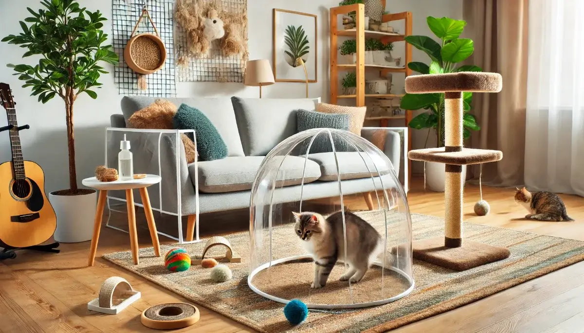 Mačka v priesvitnom obale