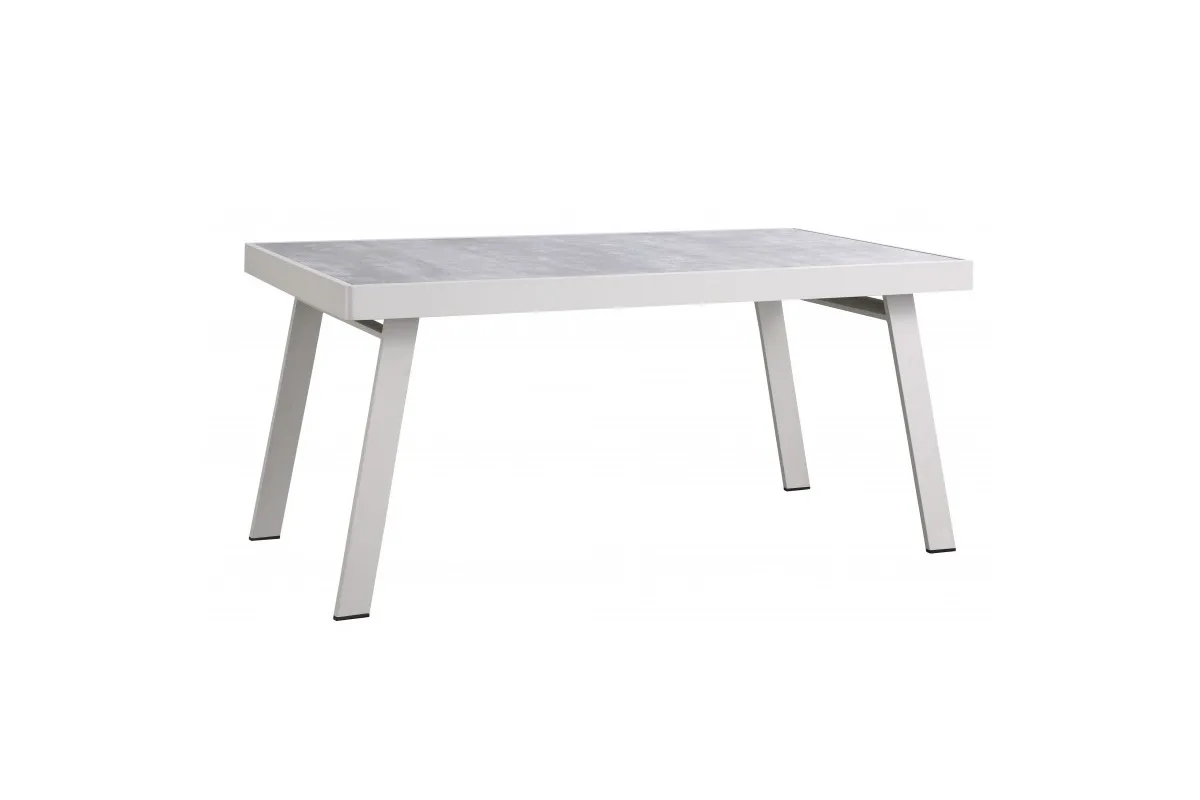 Jednoduchý moderný biely jedálenský stôl so sivou vrchnou doskou